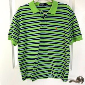 Polo Ralph Lauren Lime with Double Blue Stripes  Polo Shirt made in 🇺🇸 USA